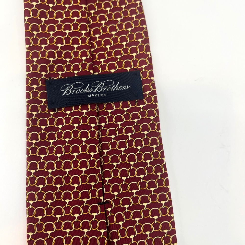 Brooks Brothers Makers Italy Silk Tie Burgundy Gold Horsebit Equestrian USA Made - Picture 4 of 5